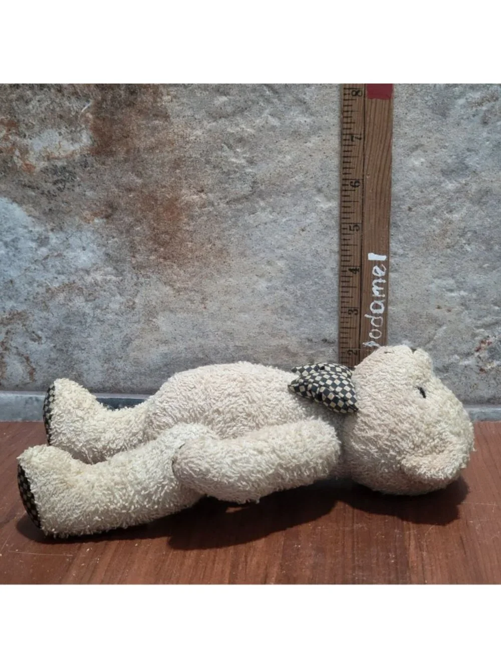 Vintage Tan Brown Teddy Bear Fully Jointed  Checkered Bow 9